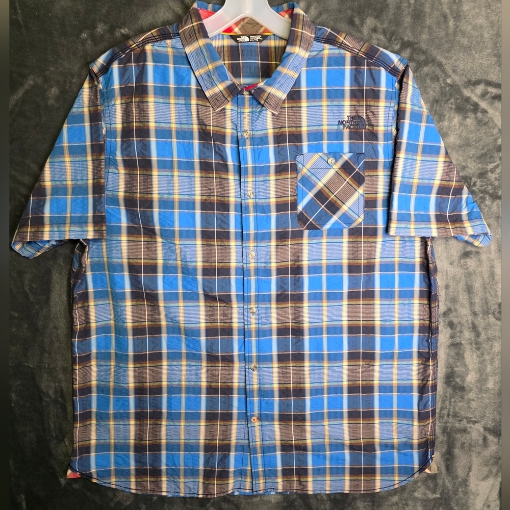 North Face Blue and Brown Plaid Casual Shirt